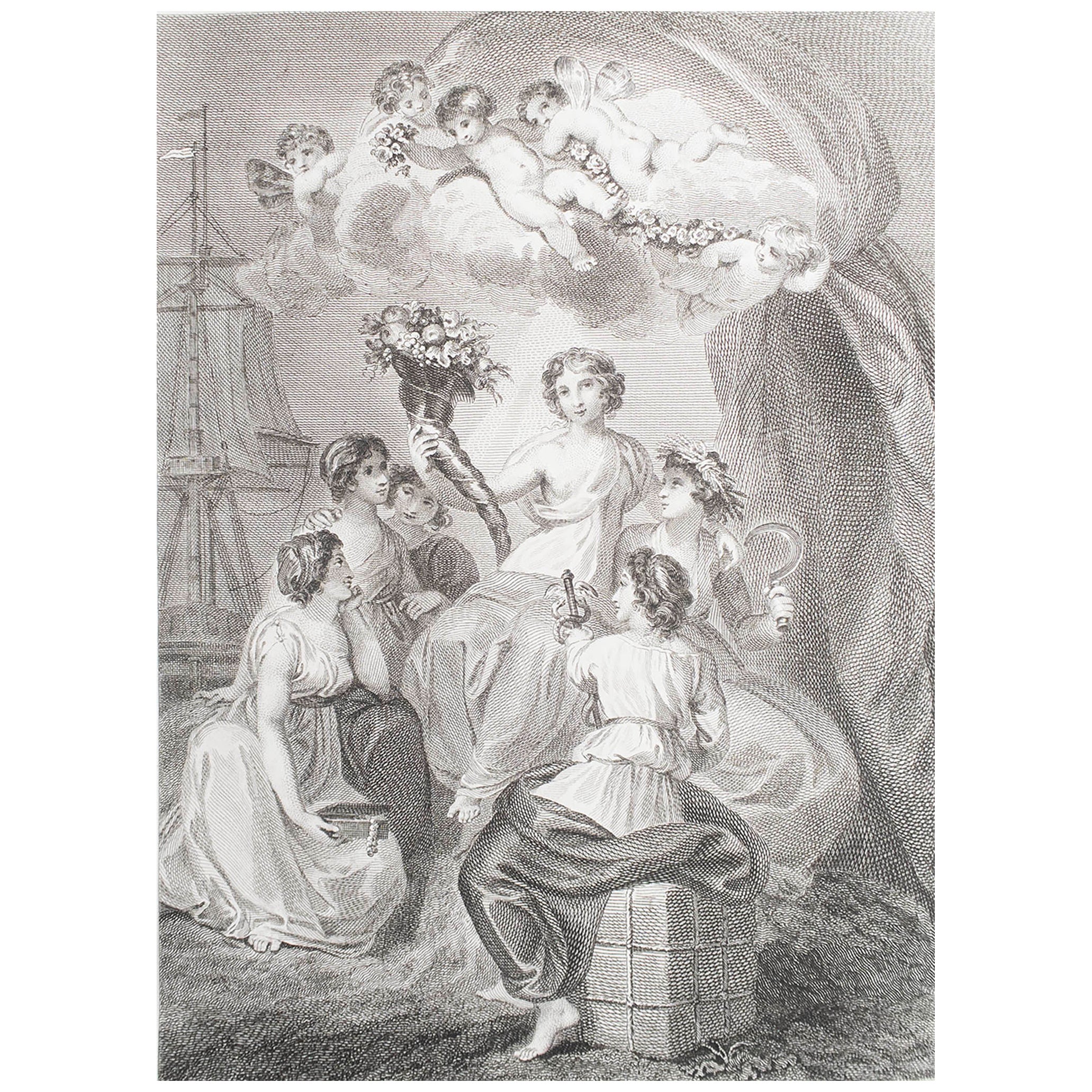 Original Antique Print of Ladies And Cherubs After T.Stothard. Dated 1795 For Sale