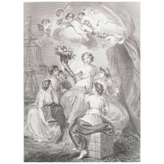 Impression ancienne originale de femmes et chérubins d'après T.Stothard. Daté de 1795