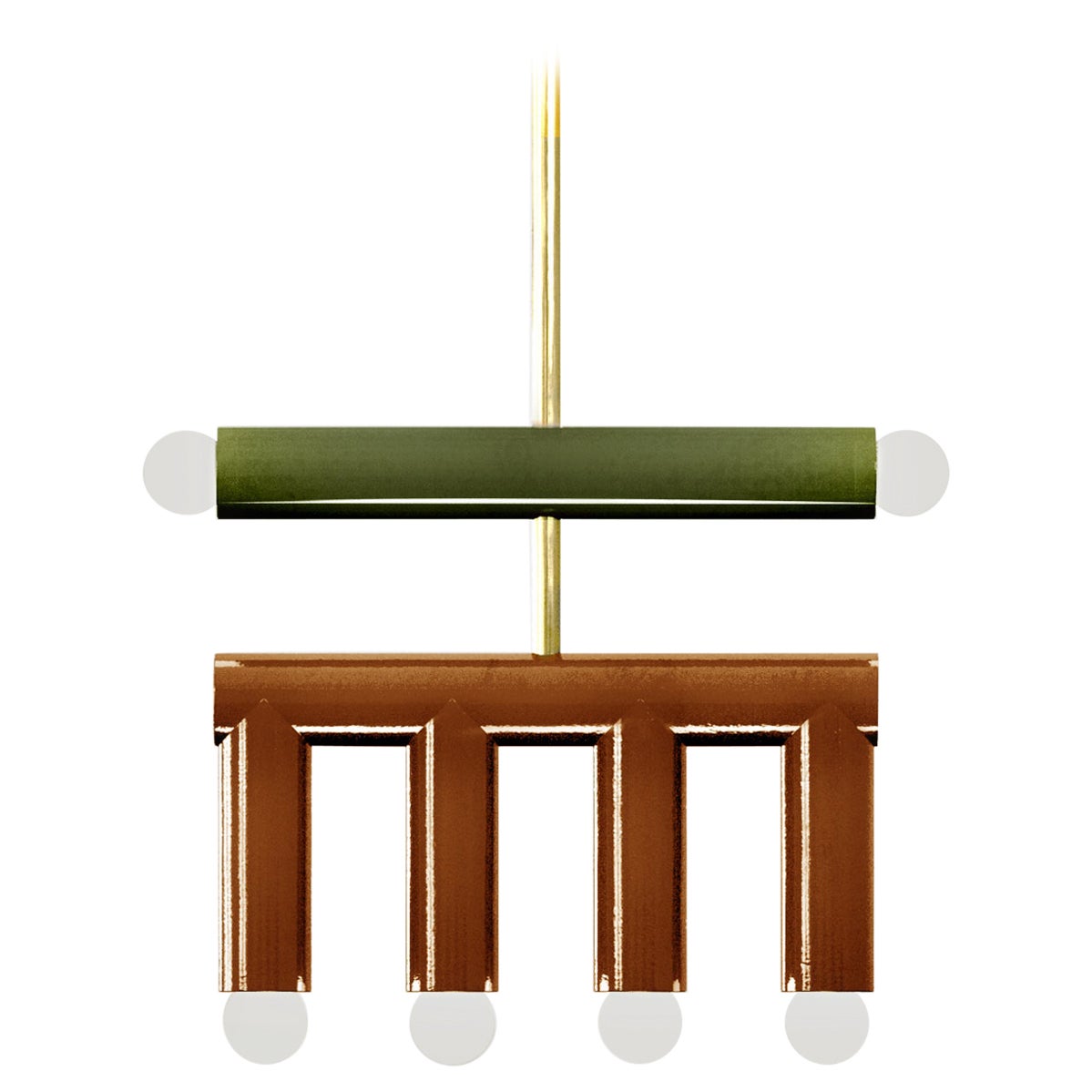 Ceramic Pendant Lamp 'TRN D2' by Pani Jurek, Brass Rod, Green + Brown For Sale