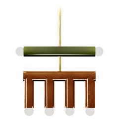 Ceramic Pendant Lamp 'TRN D2' by Pani Jurek, Brass Rod, Green + Brown