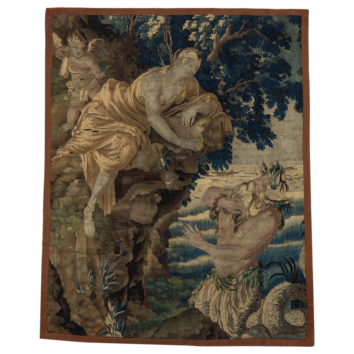 17th c. French Aubusson Tapestry Fragment For Sale