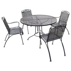 Used Mid-20th Century Woodard Wrought Iron Table & 4 Arm Chairs