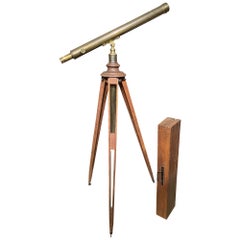 Used 19th Century Andrew J. Lloyd Boston Brass Telescope on Wooden Tripod with Case