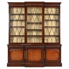 Vintage Baker Furniture Georgian Carved Mahogany Breakfront Bookcase Cabinet