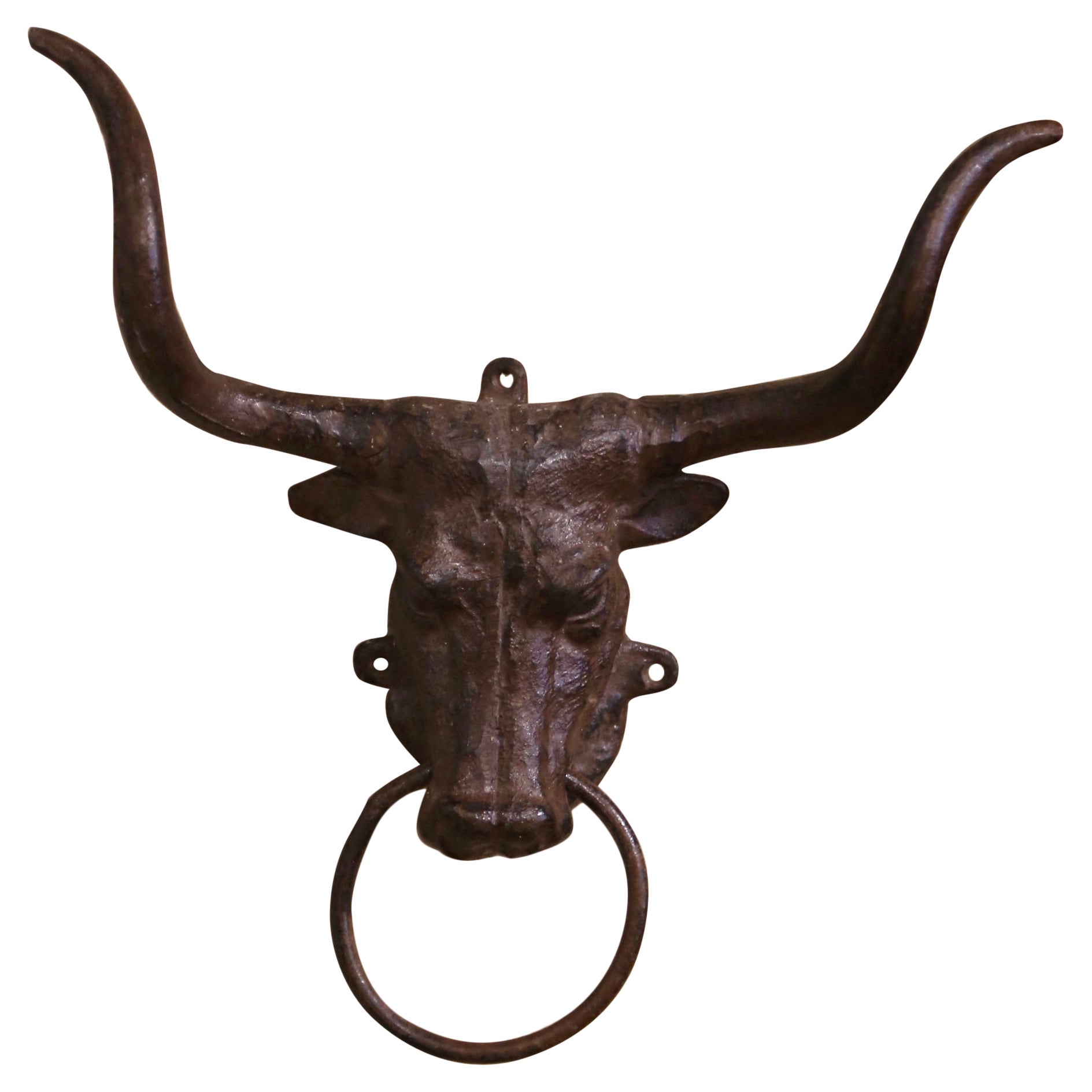 Mid-Century French Iron Cow Head Front Door Knocker For Sale