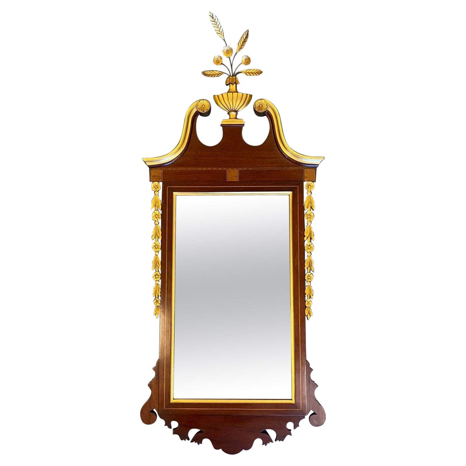 1940s Vintage Neoclassical Mahogany Gilded Mirror