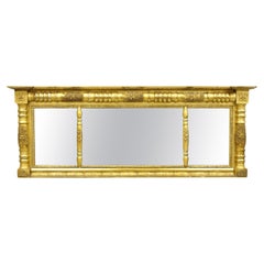 Antique Federal Gold Giltwood Overmantle 66" Triple Mirror