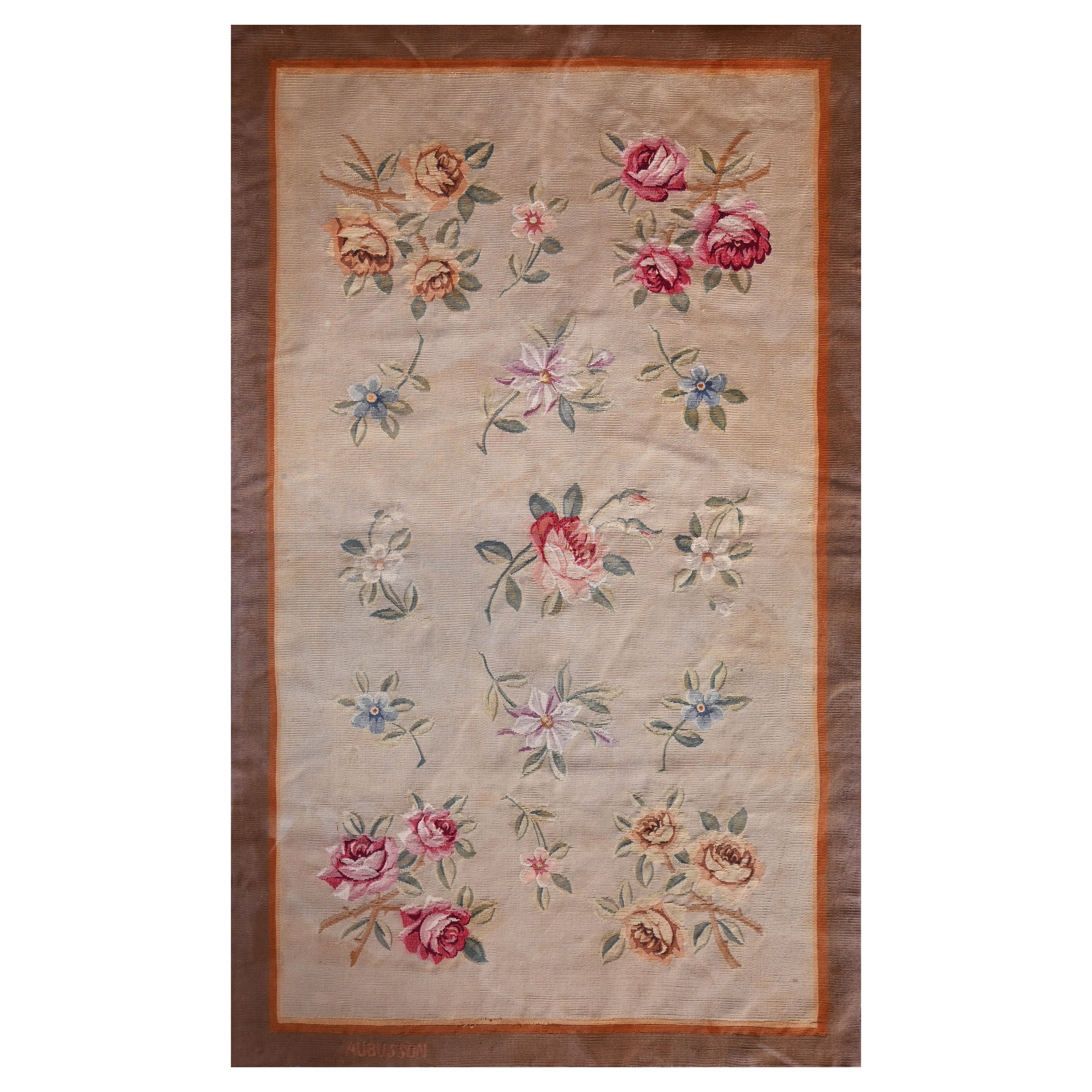 Signed Aubusson Manufacture Rug 19th Century - Napoleon III Style - No. 1405 For Sale