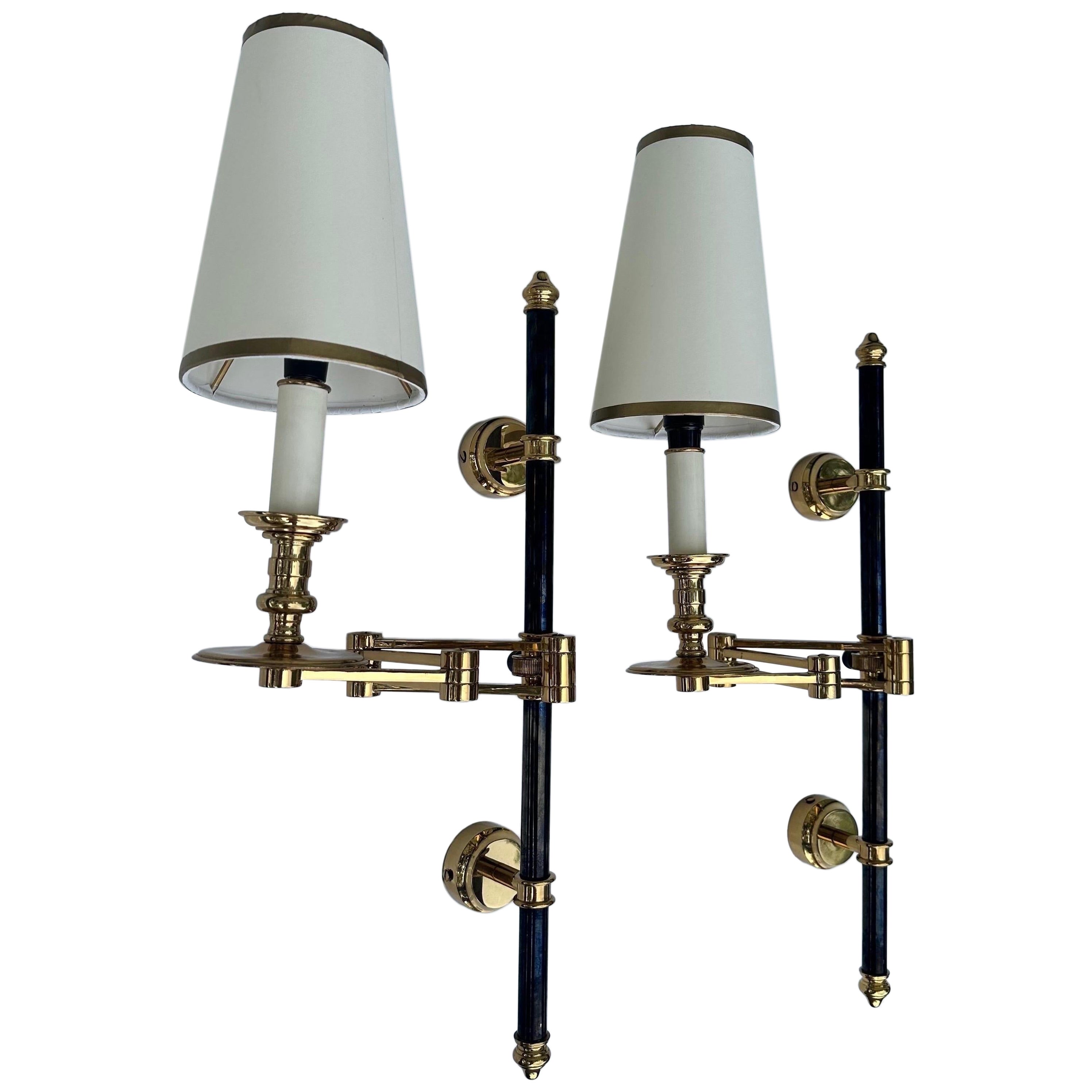 Pair of Maison Jansen  two Patina Retractable Sconces 3 pairs available