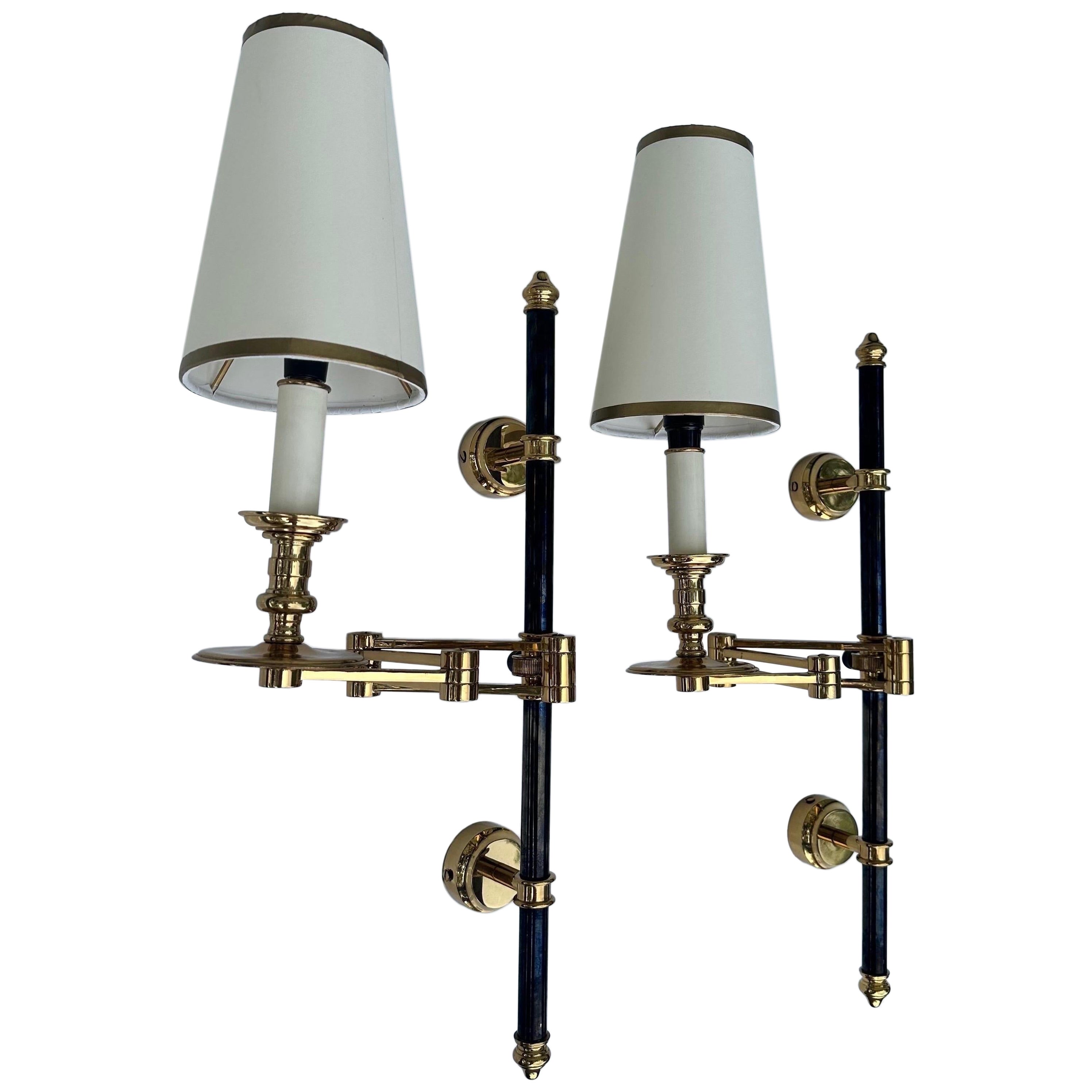 Pair of Maison Jansen  two Patina Retractable Sconces For Sale