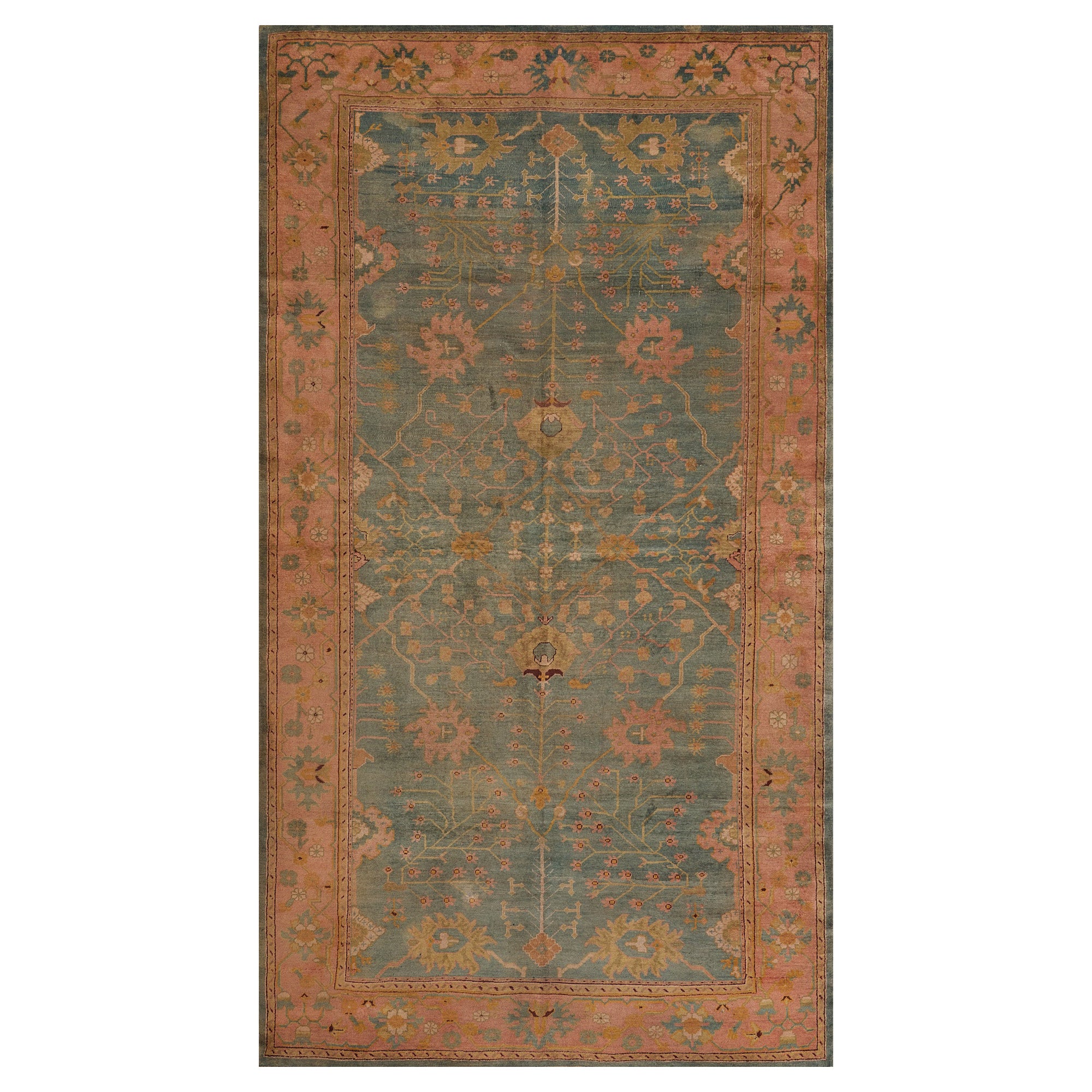Handgeknüpfter antiker, geblümter Oushak-Teppich aus der Zeit um 1880