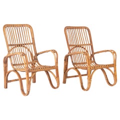 Used Pair of Midcentury Italian Armchairs in Rattan and Wicker, Tito Agnoli, 1960s