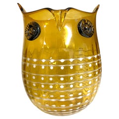Big Vintage 1970s Blenko Art Glass Modernist Owl Design Vase