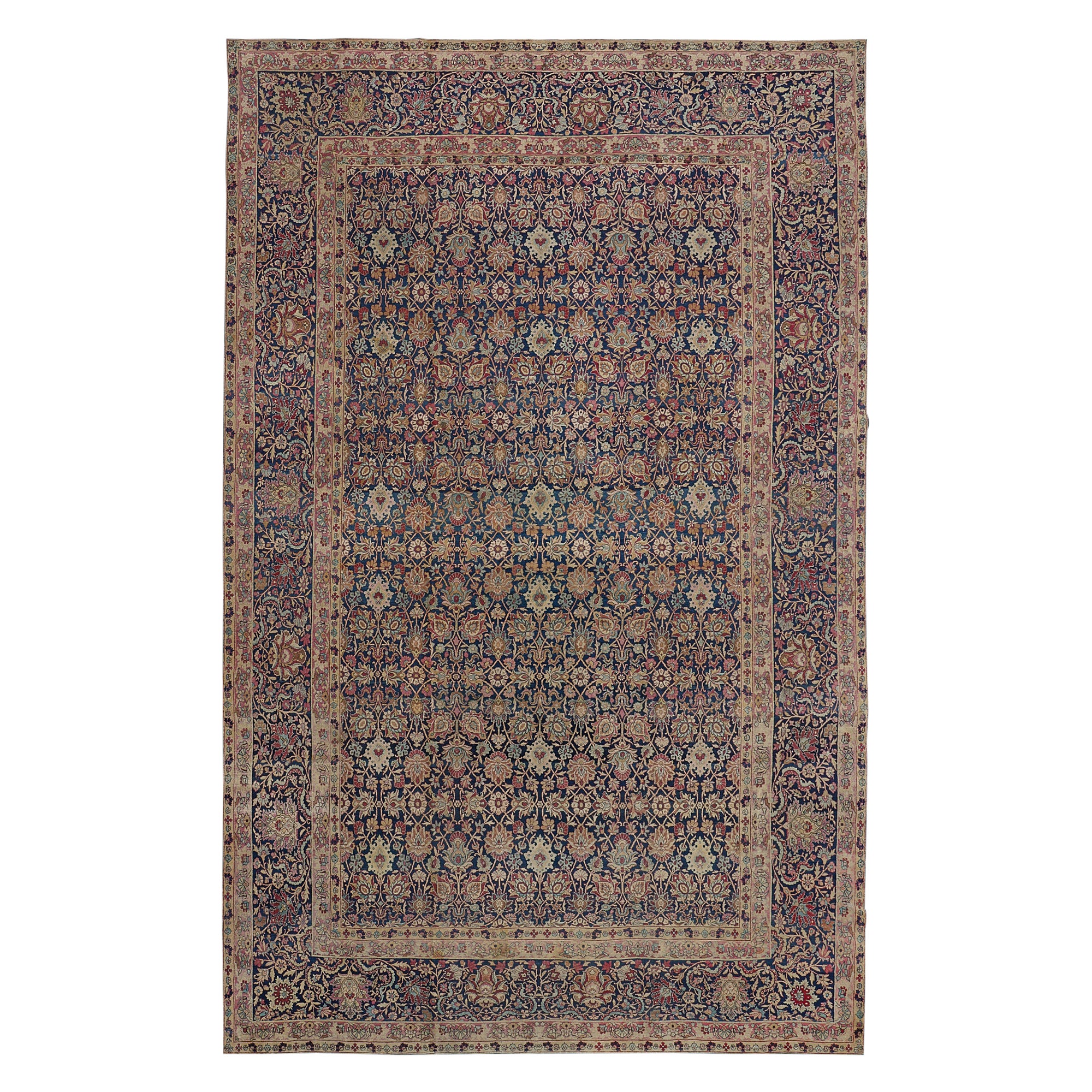Floral Wool Hand-Woven Persian Kerman Rug For Sale