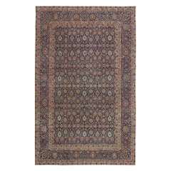 Antique Floral Wool Hand-Woven Persian Kerman Rug