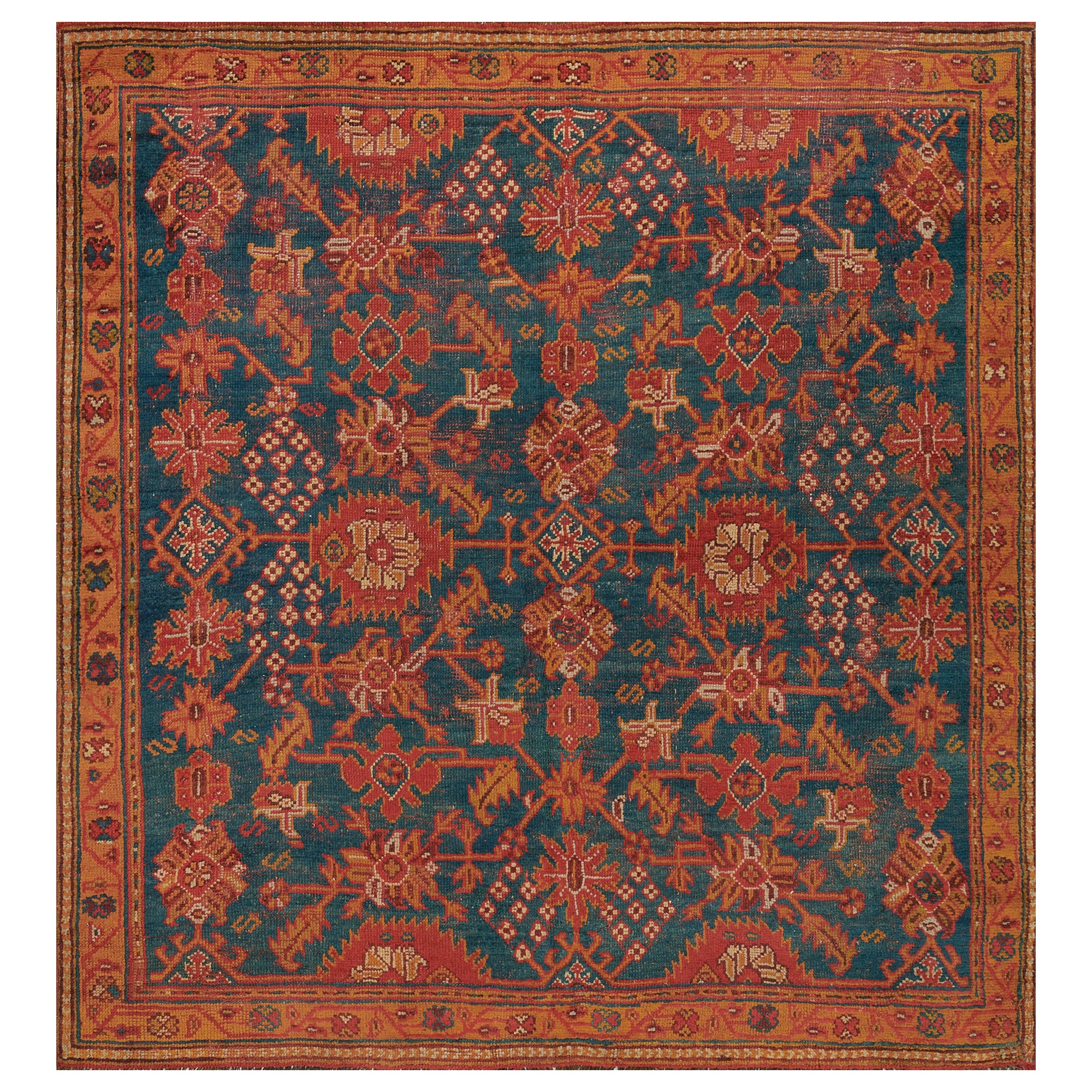 Vibrant Floral Traditional Hand-Woven Wool Turkish Oushak  For Sale
