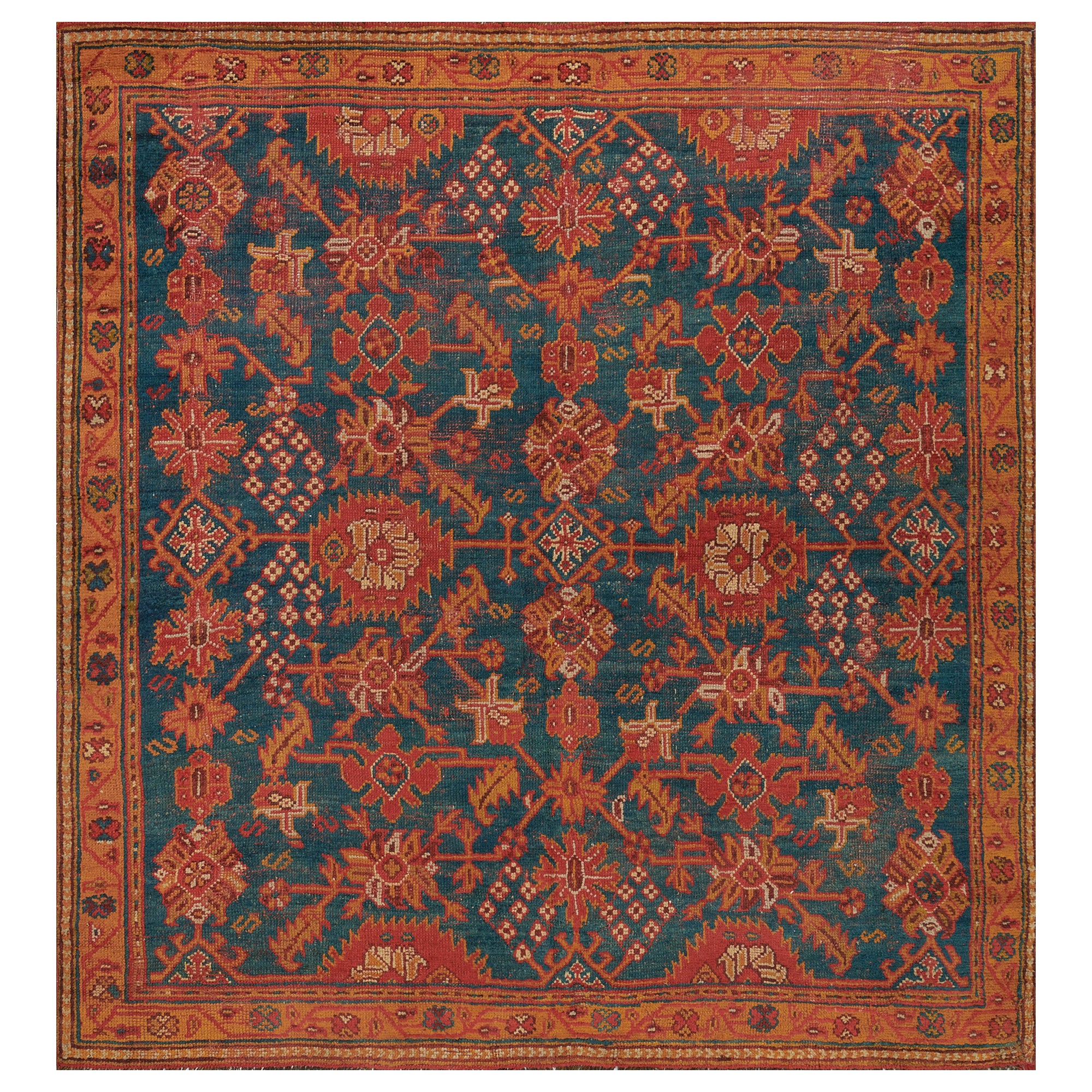 Vibrant Floral Traditional Hand-Woven Wool Turkish Oushak