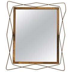 Vintage Italian Designer, Wall Mirror, Brass, Italy, 1940s