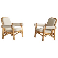 Vintage Swedish Designer, Lounge Chairs, Bamboo, Rattan, Fabric, Sweden, 1950s