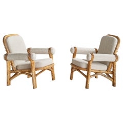 Swedish Designer, Lounge Chairs, Bamboo, Rattan, Fabric, Sweden, 1950s