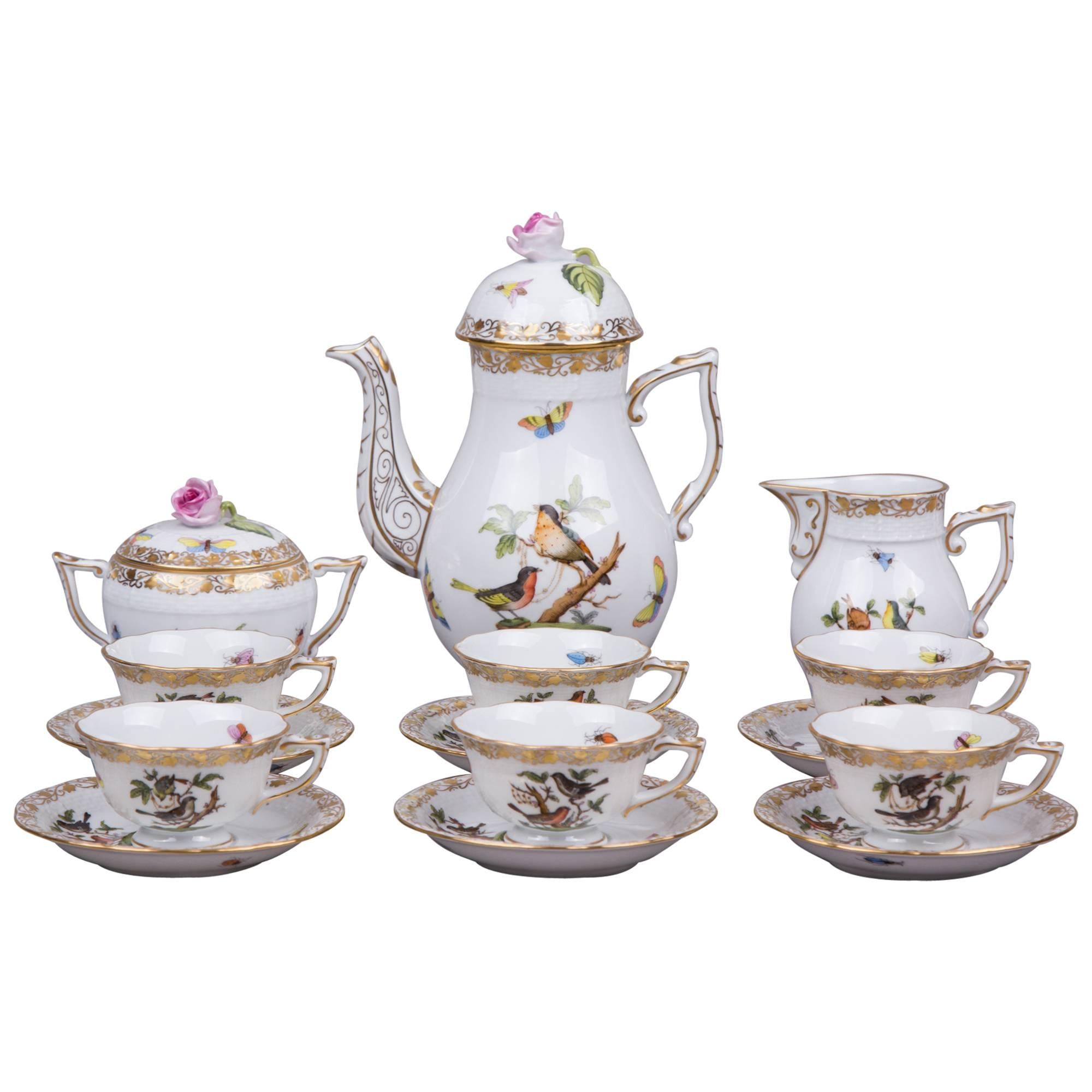 Herend Rothschild Bird Special Edition Mocha Set for Six Persons