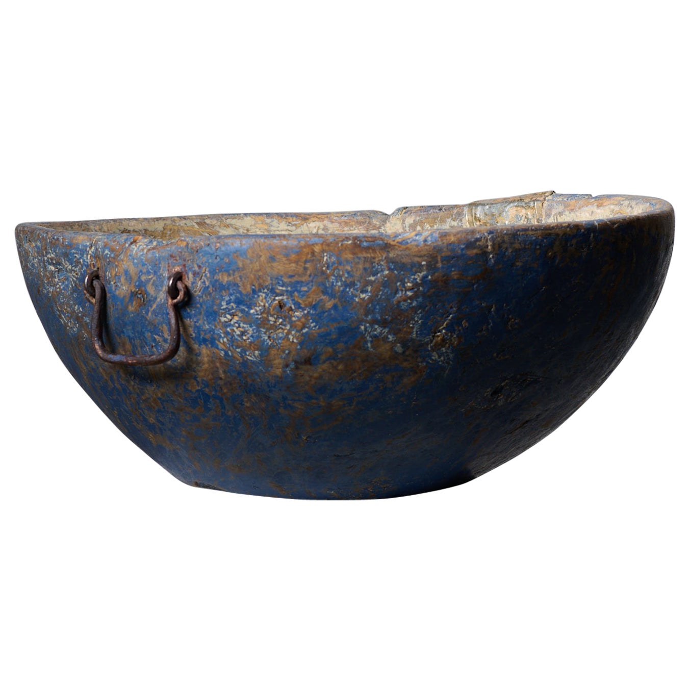 Antique Wood Bowl from Northern Sweden, Unique Unusual with Original Blue Paint For Sale