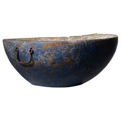 Antique Wood Bowl from Northern Sweden, Unique Unusual with Original Blue Paint