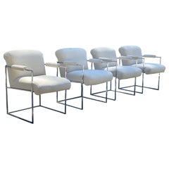 Retro Milo Baughman Chrome Dining Arm Chairs for Thayer Coggin - Set of 4