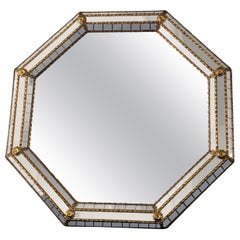 Used Venetian Octagonal Mirror Hollywood Regency in Gold Spain 1990s