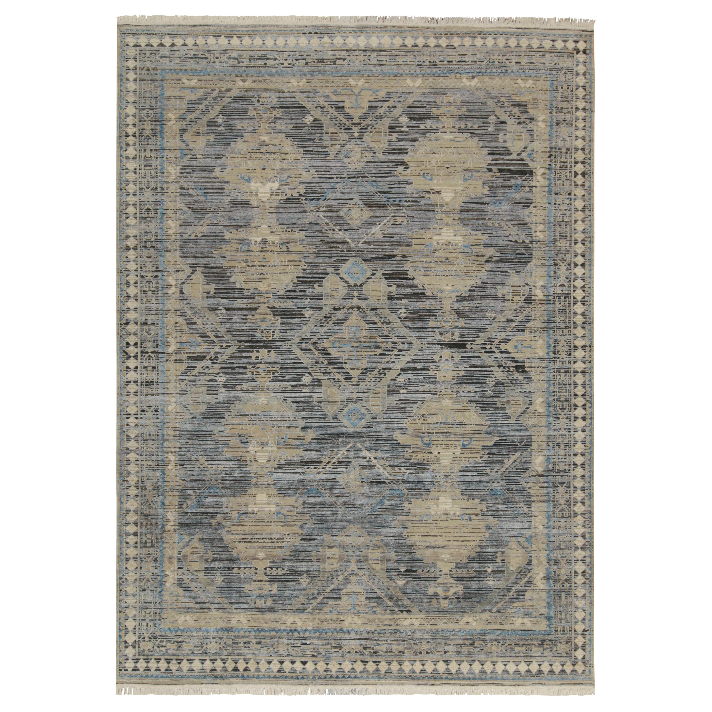 Rug & Kilim’s Classic Persian style rug with Blue, Beige and Silver-Gray Pattern For Sale