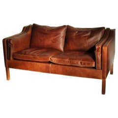 Sofá Loveseat de cuero de Borge Mogensen para Frederica, años 50