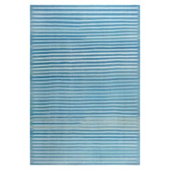 Vintage Indian Dhurrie Striped Blue Rug