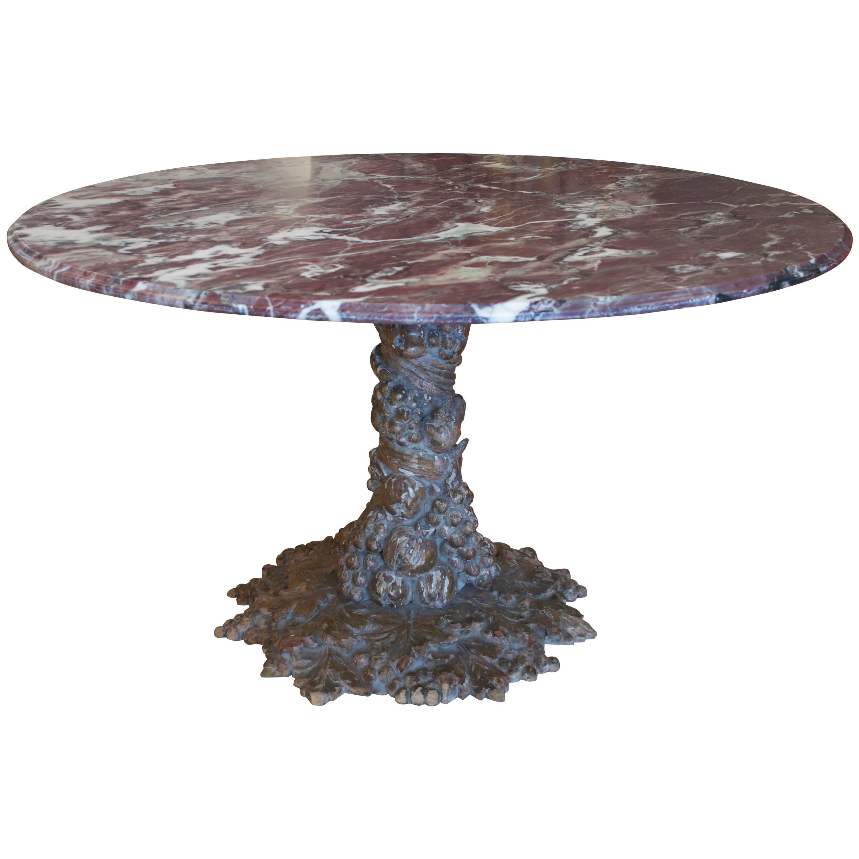 Italian Hand Carved Table with Marble Top For Sale