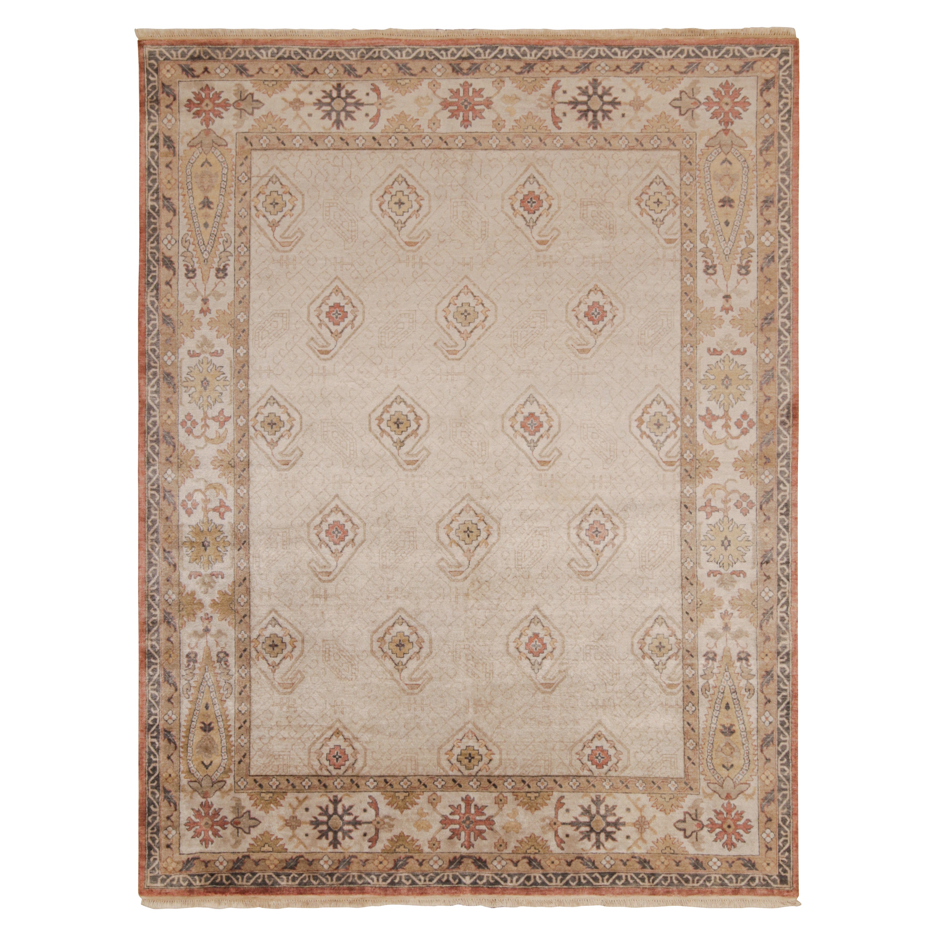 Rug & Kilim’s Classic style rug in Off-White with Beige-Brown Floral Patterns  For Sale