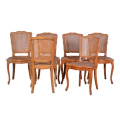 Antique Set of 6 Early 20th Century French Louis XIV Caned Dinning Chairs