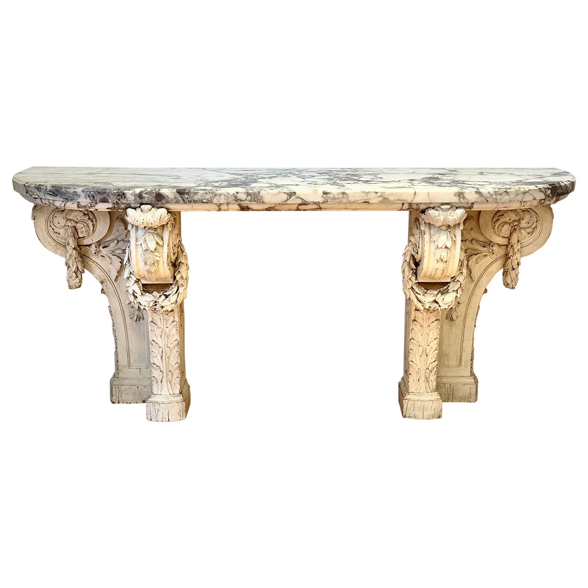 19th Century Neoclassical Marble and Carved Wood Console Table