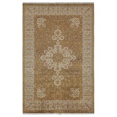 Rug & Kilim’s Classic Style rug with Brown and Off-White Medallion Floral Style