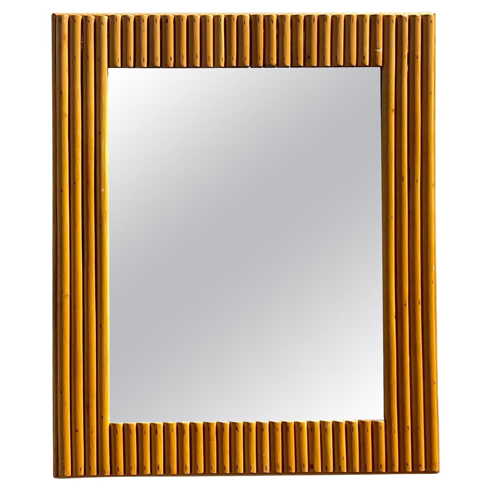 Vintage Costal Rattan Wall Mirror For Sale