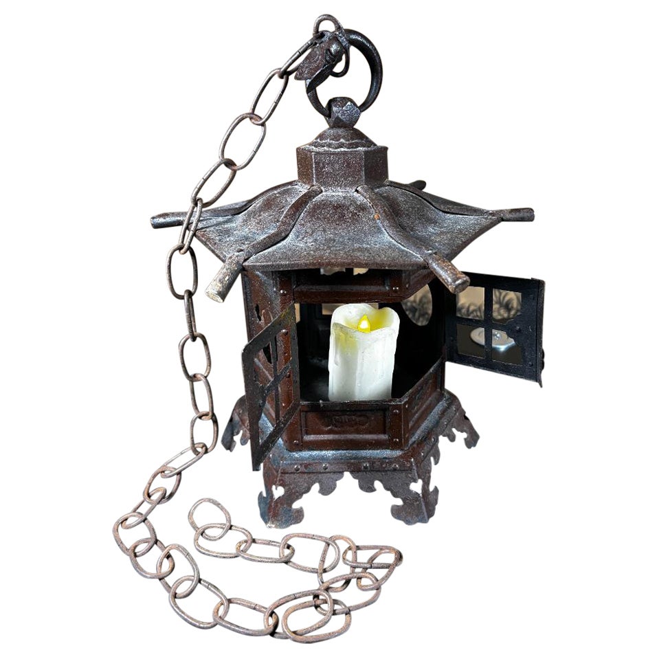 Japanese Antique Classic Sun And Moon Garden Lantern, Signed For Sale