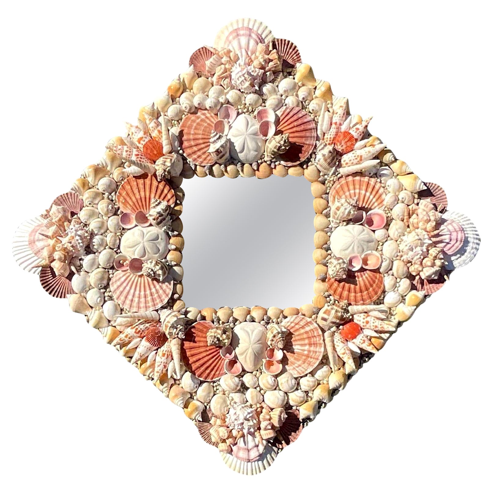 Vintage Costal Artisan Shell Mirror For Sale