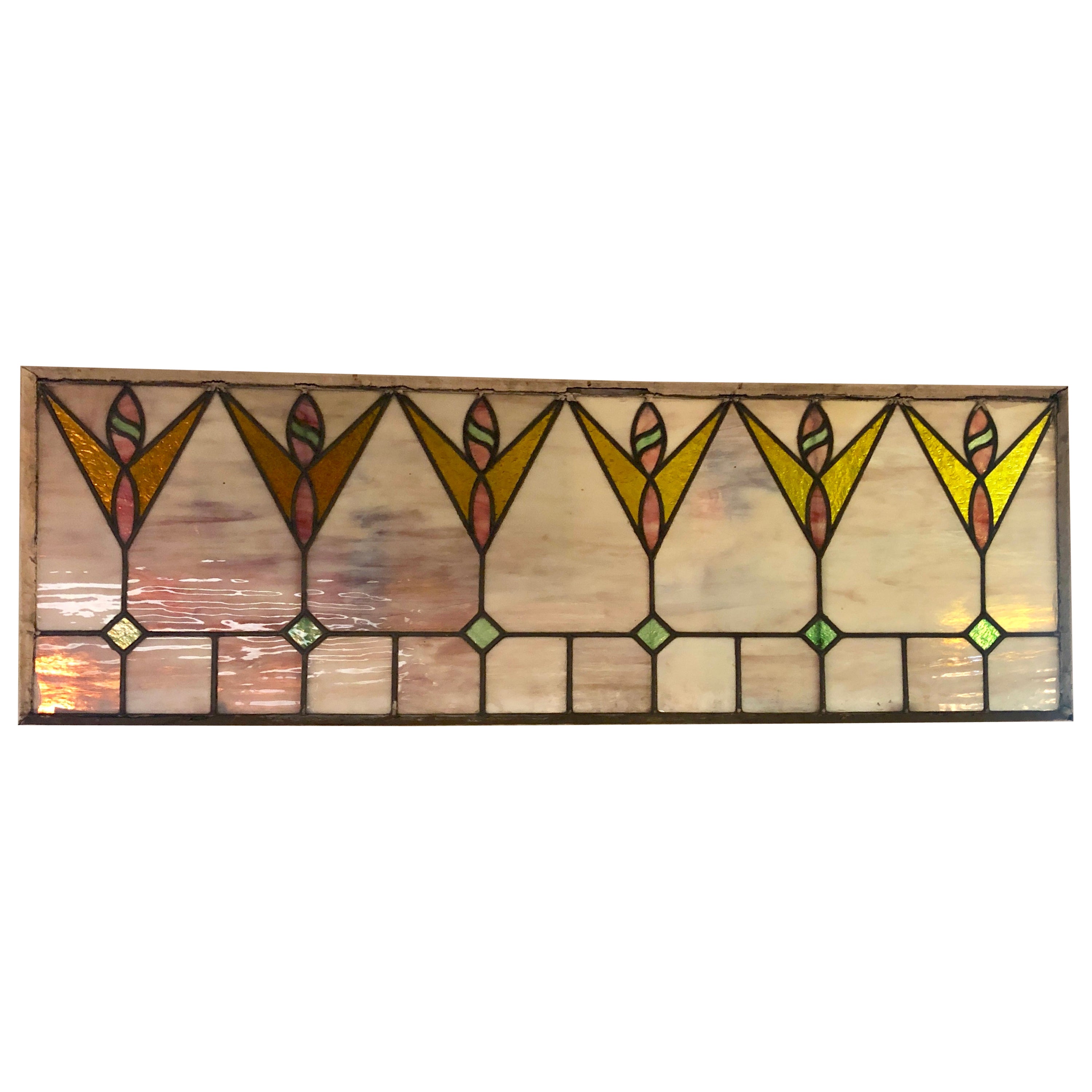 Stained Glass Transom Window 52"x19" For Sale