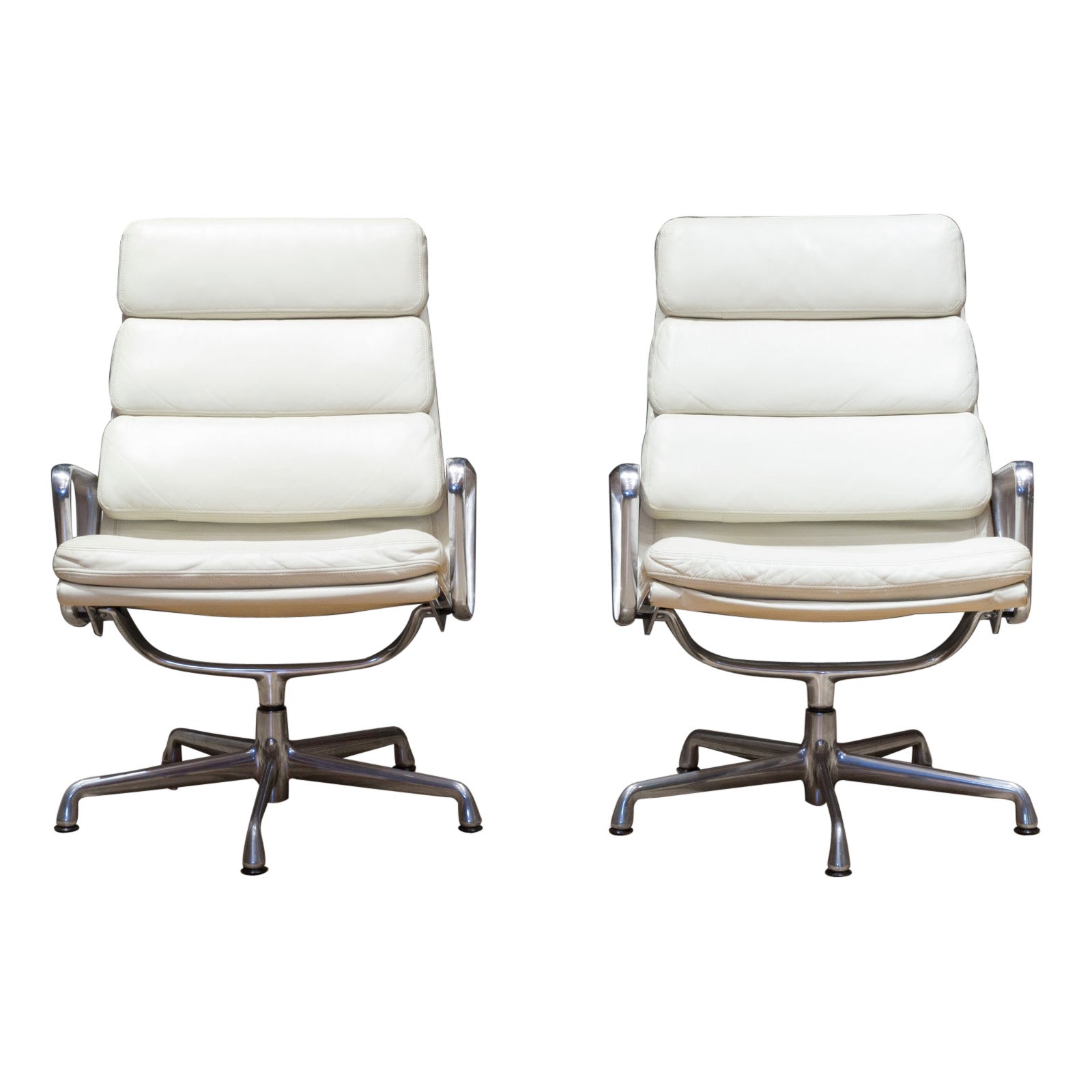 Eames Soft Pad Lounge Chairs by Herman Miller in Ivory Leather-Price per chair For Sale