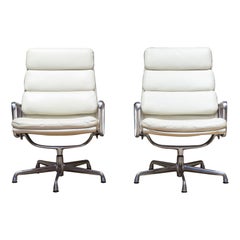 Eames Soft Pad Lounge Chairs by Herman Miller in Ivory Leather-Price per chair