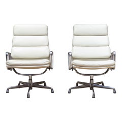 Eames Soft Pad Lounge Chairs by Herman Miller in Ivory Leather-Price per chair