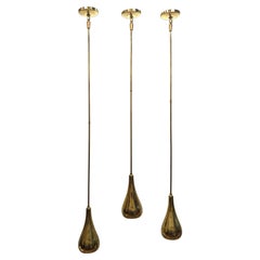 Vintage Mid Century Brass Tear Drop Pendants attributed Paavo Tynell for Lightolier