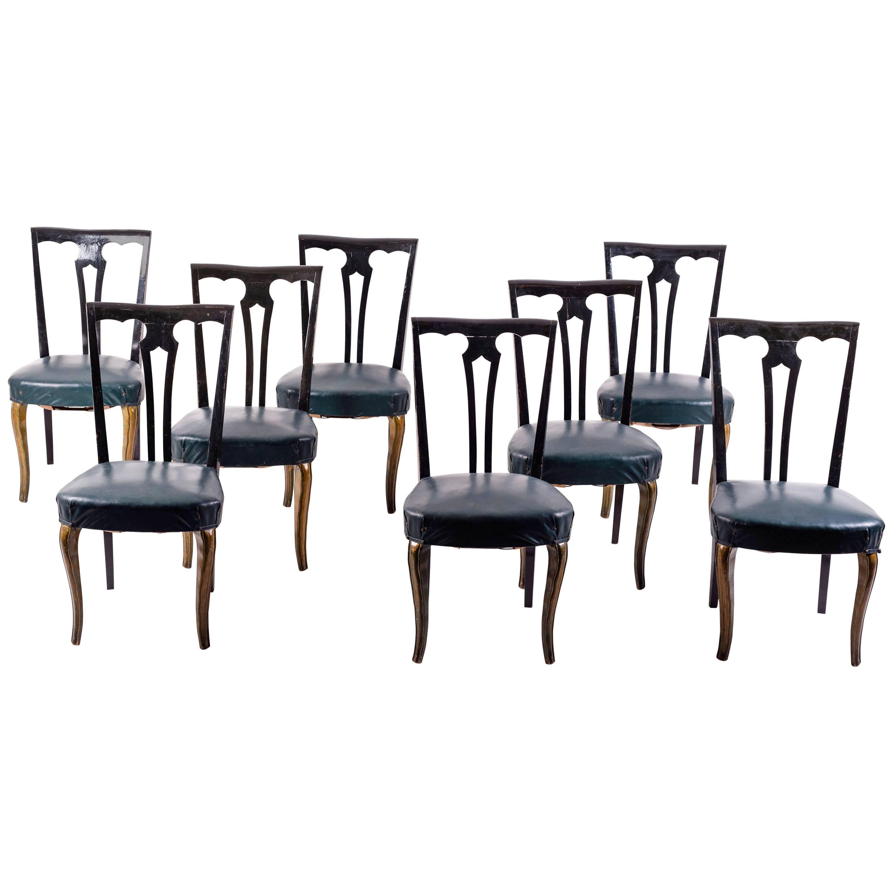 Set of Eight Italian Midcentury Painted Dining Room Chairs PierLuigi Colli 1940s For Sale