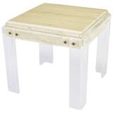 Postmodern Travertine and Lucite Parsons Style Game Table