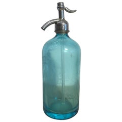 Vintage Blue Colored Glass Soda Bottle