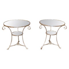 Pair of Retro Directoire French Silver Plated Mirror Top Gueridon End Tables