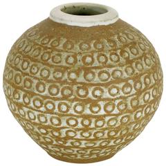 Retro Relief Patterned Earthen Pottery Vase by Tomiya Matsuda